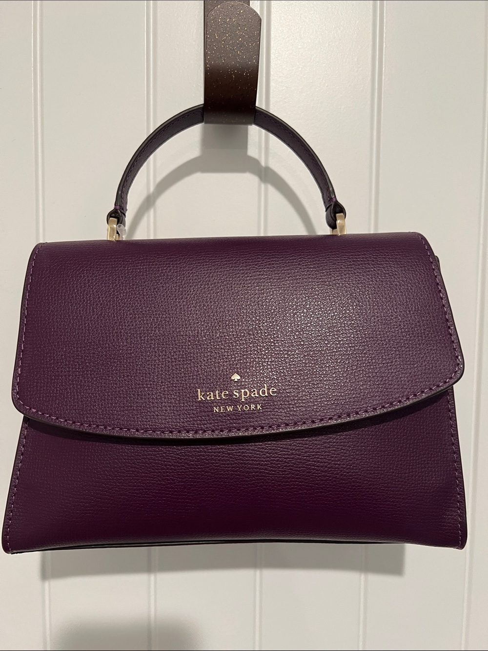 kate spade ♠️  *NEW* women’s plum leather top-handle satchel with gold logo